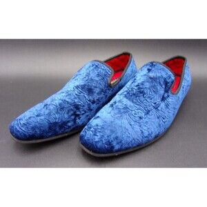 La Milano Mens Shoes Size 8.5 Blue Crushed Velvet Loafers Slip On Dress Party